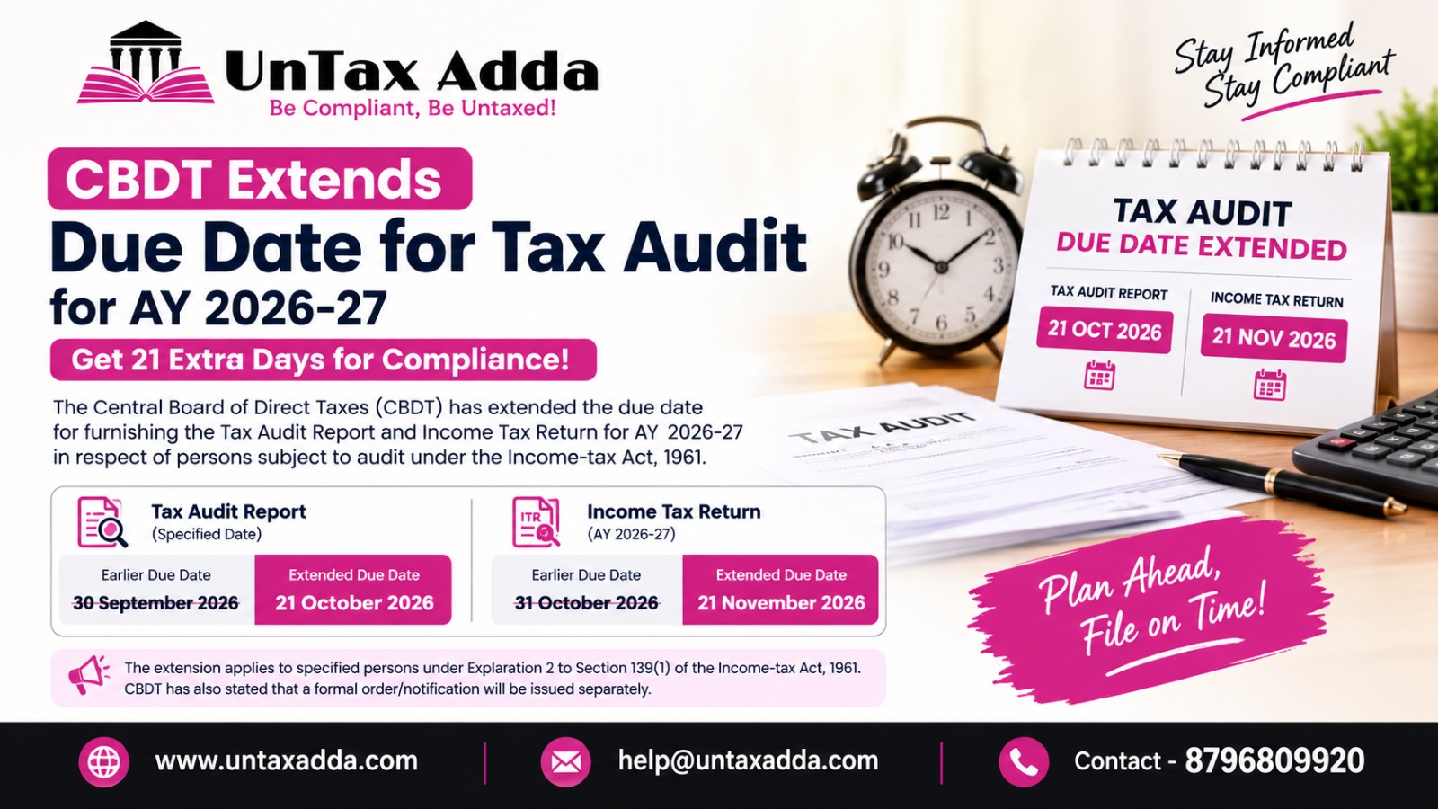 CBDT Extends Tax Audit and ITR Due Dates for AY 2026-27: Check New Deadlines